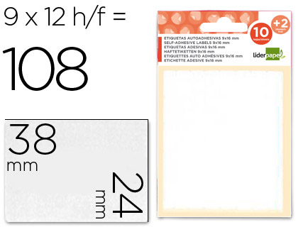 ETIQUETAS ADESIVAS LIDERPAPEL 10 + 2 FOLHAS 24X38 MM 108 ETIQUETAS