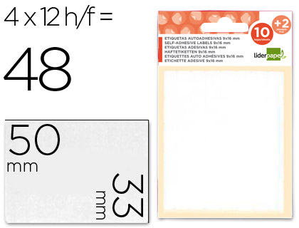 ETIQUETAS ADESIVAS LIDERPAPEL 10 + 2 FOLHAS 33X50 MM 48 ETIQUETAS