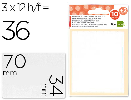 ETIQUETAS ADESIVAS LIDERPAPEL 10 + 2 FOLHAS 34X70 MM 36 ETIQUETAS