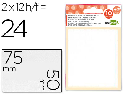 ETIQUETAS ADESIVAS LIDERPAPEL 10 + 2 FOLHAS 50X75 MM 24 ETIQUETAS