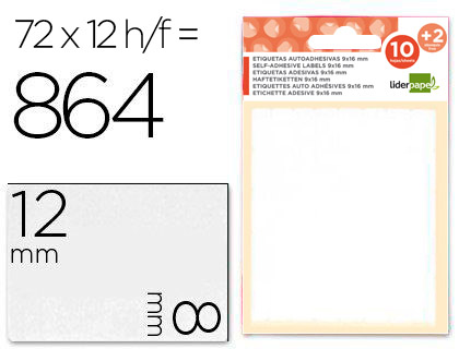 ETIQUETAS ADESIVAS LIDERPAPEL 10 + 2 FOLHAS 8X12 MM 864 ETIQUETAS