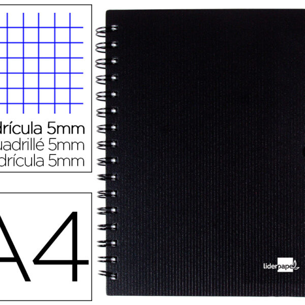 CADERNO ESPIRAL LIDERPAPEL A4 MICRO EXECUTIVE CAPA PLASTICO 100 F 80 GR QUADRICULA 5MM 5 SEPARADORES COM ELASTICO PRETO