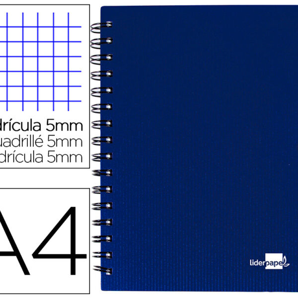 CADERNO ESPIRAL LIDERPAPEL A4 MICRO EXECUTIVE CAPA PLASTICO 100 F 80 GR QUADRICULA 5MM 5 SEPARADORES COM ELASTICO AZUL