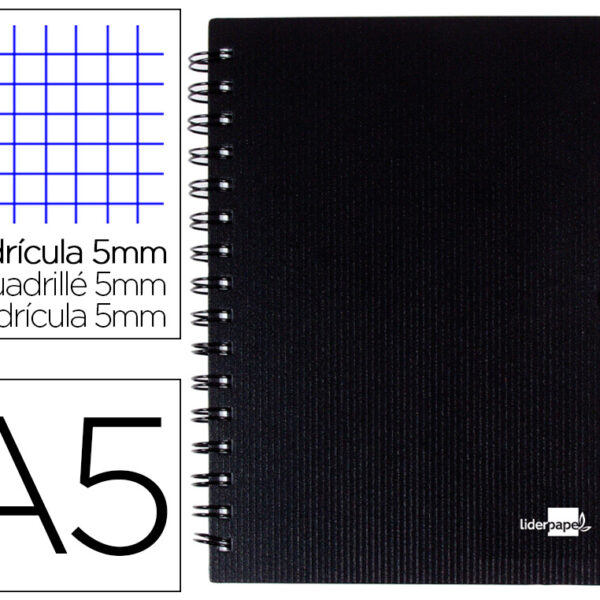 CADERNO ESPIRAL LIDERPAPEL A5 MICRO EXECUTIVE CAPA PLASTICO 100 F 80 GR QUADRICULA 5MM 5 SEPARADORES COM ELASTICO PRETO