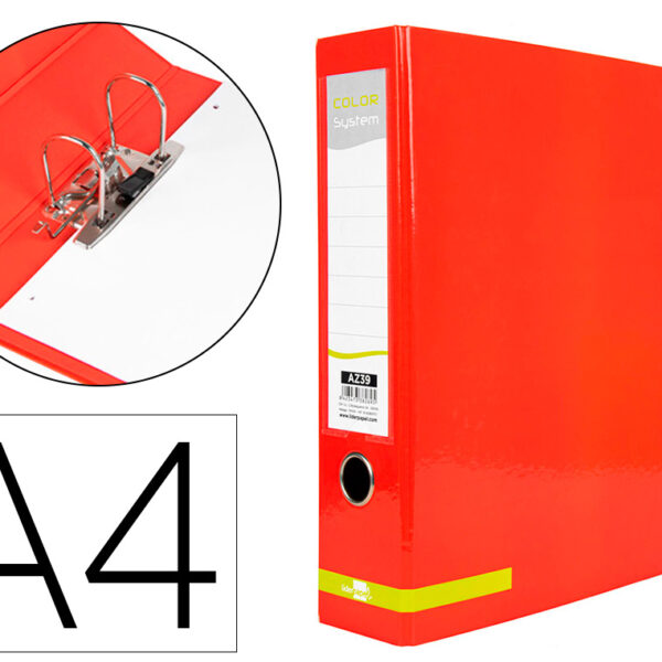 PASTA DE ARQUIVO DE ALAVANCA LIDERPAPEL COLOR SYSTEM CARTAO DIN A4 2 ANEIS DE 75 MM LOMBADA DE 80 MM SEM CAIXA VERMELHO