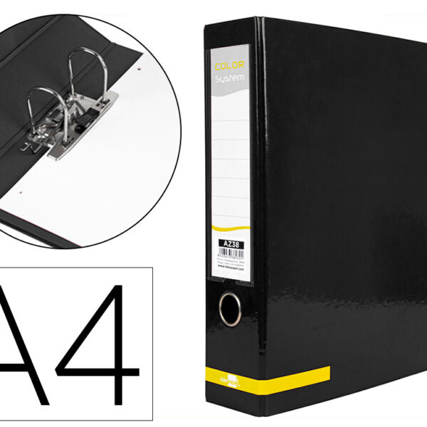 PASTA DE ARQUIVO DE ALAVANCA LIDERPAPEL COLOR SYSTEM CARTAO DIN A4 2 ANEIS DE 75 MM LOMBADA DE 80 MM SEM CAIXA PRETO