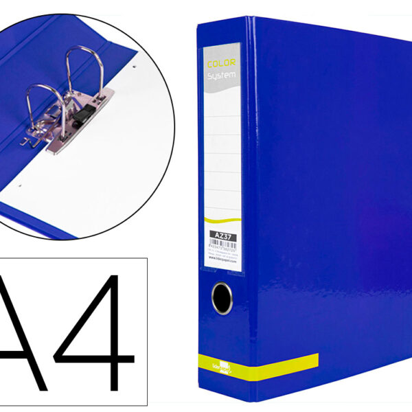 PASTA DE ARQUIVO DE ALAVANCA LIDERPAPEL COLOR SYSTEM CARTAO DIN A4 2 ANEIS DE 75 MM LOMBADA DE 80 MM SEM CAIXA AZUL