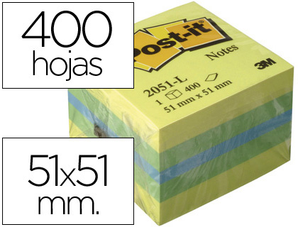 BLOCO DE NOTAS ADESIVAS POST-IT TIRA E POE POST-IT 51X51 MM MINICUBO COR LIMÃO 2041-L 400 FOLHAS