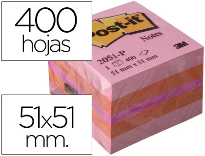 BLOCO DE NOTAS ADESIVAS POST-IT TIRA E POE POST-IT 51X51 MM MINICUBO COR ROSA 2051-P 400 FOLHAS