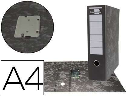 PASTA DE ARQUIVO DE ALAVANCA LIDERPAPEL GASPEADA PRETA DIN A4 SEM CAIXA COM FERRAGEM DESMONTADA