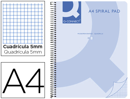 CADERNO ESPIRAL Q-CONNECT DIN-A4 80FLS 70 GR. QUADRICULADO 5 MM. PPLENO. AZUL