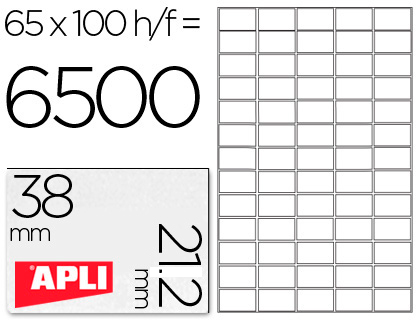 ETIQUETAS ADESIVAS APLI 1283 FORMATO 38X21,2MM-FOTOCOPIADORA-LASER -TINTEIROCAIXA COM 100 FOLHAS DIN A4