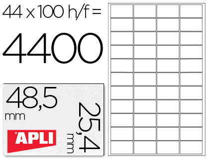 ETIQUETAS ADESIVAS APLI FORMATO 48,5X25,4 MM -FOTOCOPIADORA -LASER -TINTEIROCAIXA COM 100 FOLHAS DIN A4