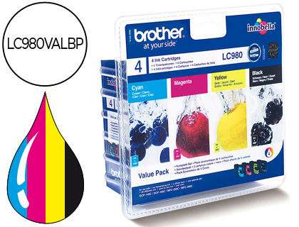 TINTEIRO BROTHER LC-980VALBP PACK CIAN/MAGENTA/AMARELO E PRETO