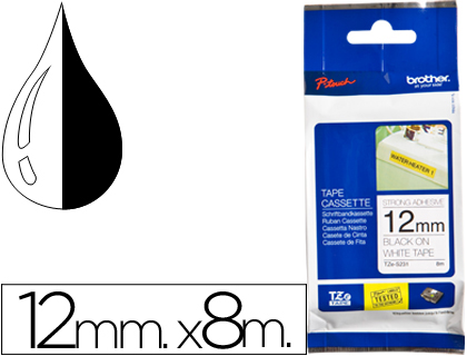 FITA BROTHER TZ-S231 SUPER ADESIVA BRANCO-PRETO 12MM X 8M