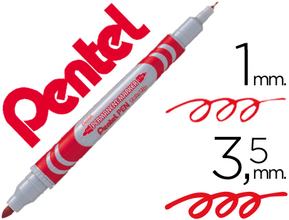 MARCADOR PERMANENTE PENTEL N65W VERMELHO 2 PONTAS GRIP BORRACHA ESCREVE EM CD-R DVD-R VIDRO METAL PLASTICO