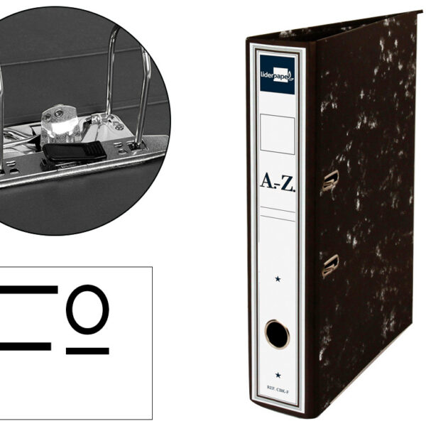 PASTA DE ARQUIVO DE ALAVANCA LIDERPAPEL CARTAO FORRADO FOLIO JASPEADO PRETO SEM CAIXA COM RADO LOMBADA 52 MM