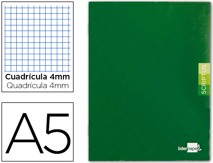 CADERNO ESCOLAR LIDERPAPEL SCRIPTUS 48 F DIN A5 QUADRICULADO 4 MM CAPA VERDE PAPEL 90 GR