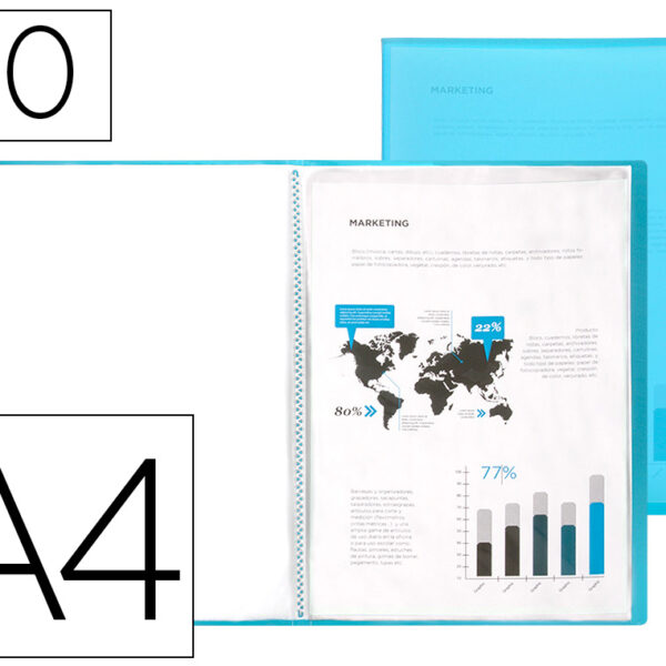 CAPA CATALOGO LIDERPAPEL 20 BOLSAS POLIPROPILENO DIN A4 TRASLUCIDA AZUL FROSTY