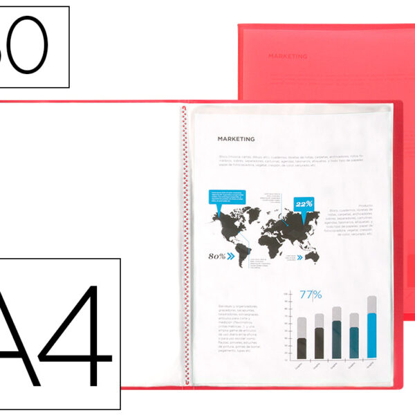 CAPA CATALOGO LIDERPAPEL 60 BOLSAS POLIPROPILENO DIN A4 TRASLUCIDA VERMELHO FROSTY