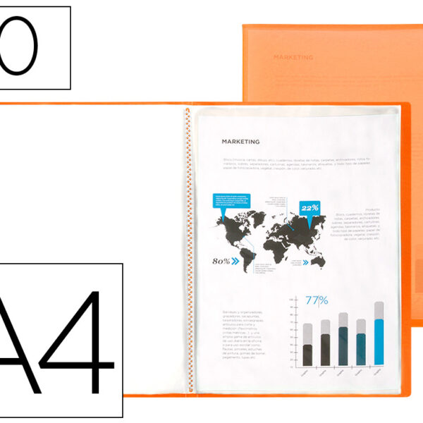 CAPA CATALOGO LIDERPAPEL 10 BOLSAS POLIPROPILENO DIN A4 LARANJA