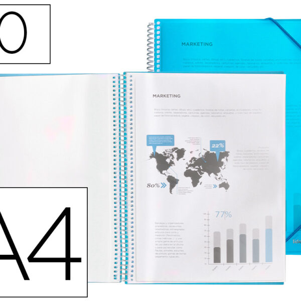 CAPA CATALOGO LIDERPAPEL COM ESPIRAL 10 BOLSAS POLIPROPILENO DIN A4 AZUL