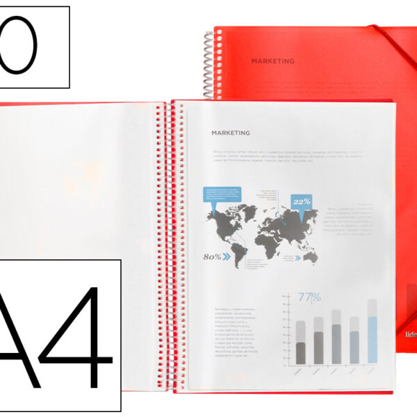 CAPA CATALOGO LIDERPAPEL COM ESPIRAL 10 BOLSAS POLIPROPILENO DIN A4 VERMELHO