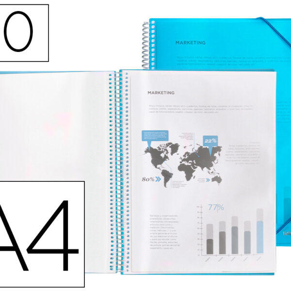 CAPA CATALOGO LIDERPAPEL COM ESPIRAL 30 BOLSAS POLIPROPILENO DIN A4 AZUL
