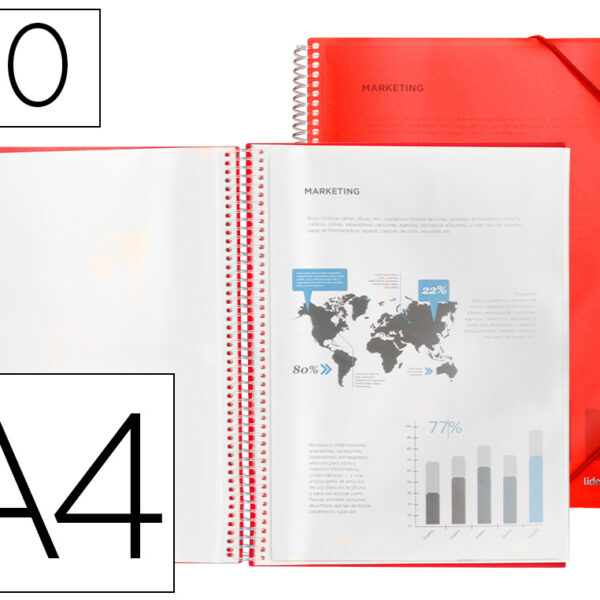 CAPA CATALOGO LIDERPAPEL COM ESPIRAL 30 BOLSAS POLIPROPILENO DIN A4 VERMELHO