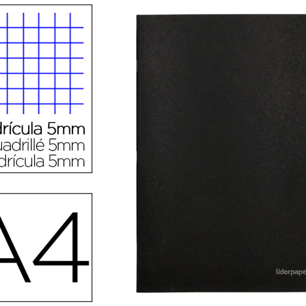 CADERNO AGRAFADO LIDERPAPEL CAPA PRETA DIN A4 80 F QUADRICULA 5MM 60GR