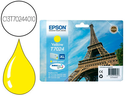 TINTEIRO EPSON STYLUS T7024 AMARELO XL WP-4000 4500 CAPACIDADE 2400 PAG