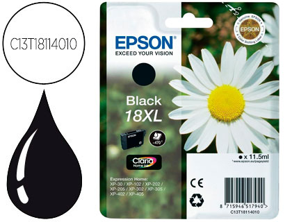 TINTEIRO EPSON T1811 PRETO EXPRESSION HOME XP-102 XP-205 XP-305 XP-405 CAPACIDADE 470 PAG