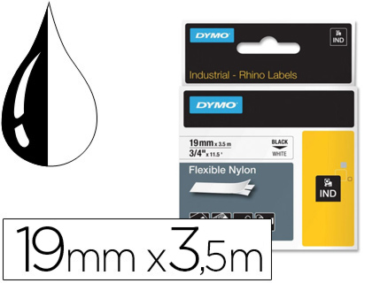 FITA DYMO RHINO NYLON FLEXIVEL BRANCO-PRETO 19 MM X 3,5