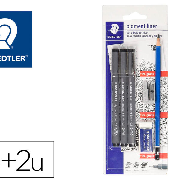MARCADOR STAEDTLER CALIBRADO MICROMETRICO 308 PRETO BLISTER DE 3 UND + BORRACHA LAPIS E APARA LAPIS DE OFERTA