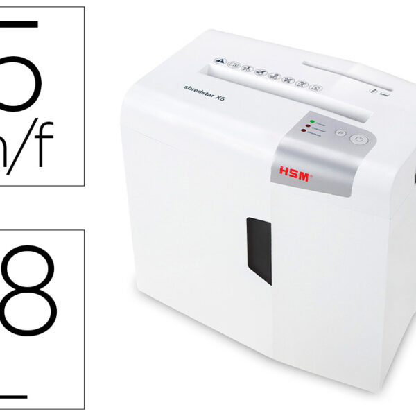 DESTRUIDORA DE DOCUMENTOS HSM SHREDSTAR X5 CAPACIDADE DE CORTE 5 FOLHAS EM PARTICULAS DESTROI AGRAFES CLIPS CD E CARTOES
