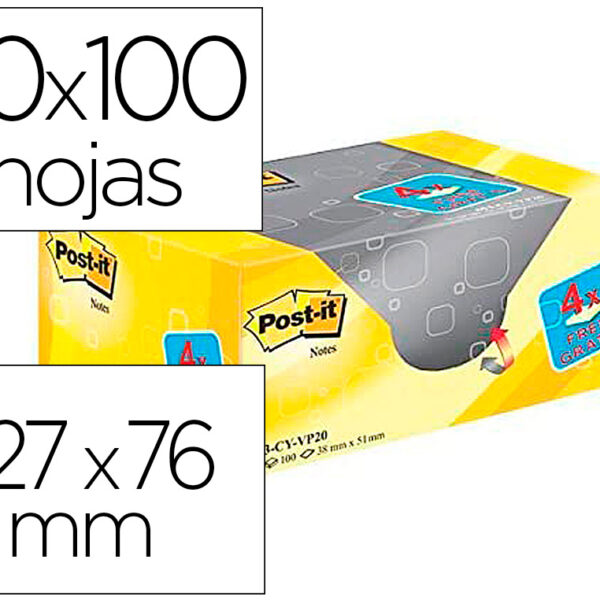 BLOCO DE NOTAS ADESIVAS POST-IT SUPER STICKY AMARELO CANARIO 76X127 MM PACK PROMOCIONAL 16+4 GRATIS