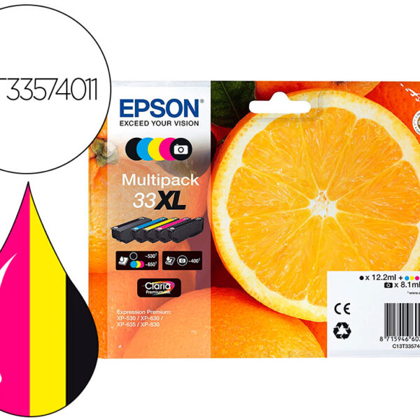 TINTEIRO EPSON EXPRESSION PREMIUM T3357 33XL XP-530 / XP-630 / XP-640 / XP-830 / XP-900 MULTIPACK 5 CORES