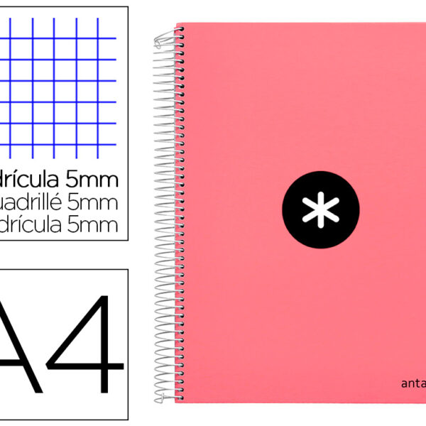 CADERNO ESPIRAL DIN A4 ANTARTIK CAPA FORRADA 120 F 100 GR QUADRICULA 5MM 5 BANDAS DE CORES COR CORAL