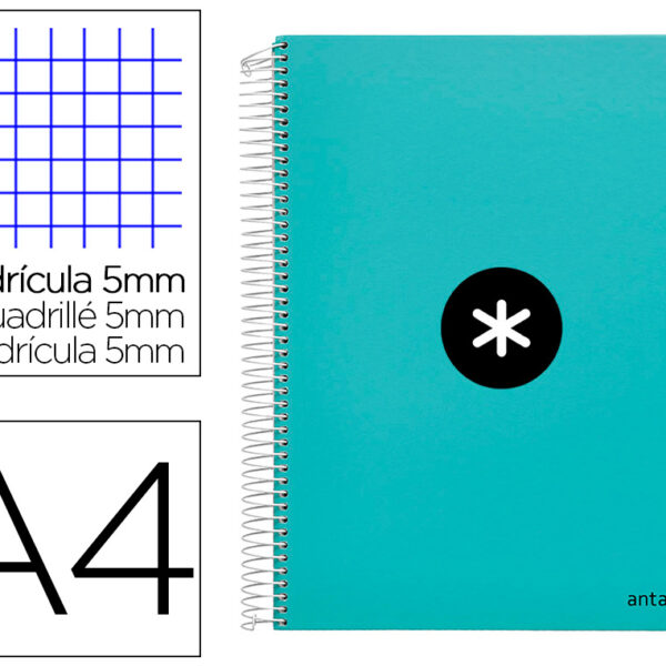 CADERNO ESPIRAL DIN A4 ANTARTIK CAPA FORRADA 120 F 100 GR QUADRICULA 5MM 5 BANDAS DE CORES COR MENTA