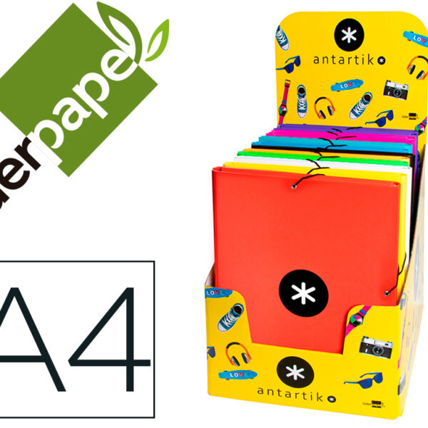 PASTA DE ELASTICOS ANTARTIK DIN A4 3 ABAS CARTAO FORRADO CORES SORTIDAS