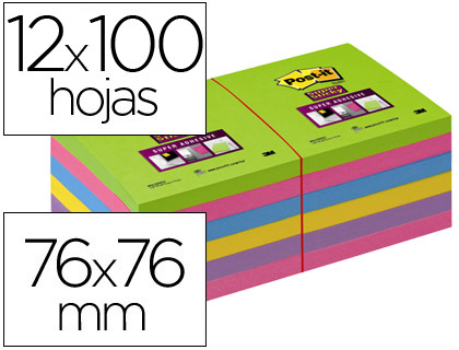 BLOCO DE NOTAS ADESIVAS POST-IT SUPER STICK ULTRA 76X76 MM PACK DE 12 CADERNO VERDE ROSA AMARELO LILAS E FUCSIA