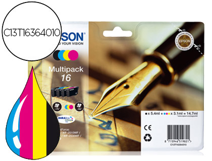 TINTEIRO EPSON 16 XL MULTIPACK WORKFORCE WF-2010W WF-2510WF WF-2520NF WF-2530WF WF-2540WF PRETO AMARELO CIAN E MAGENTA C