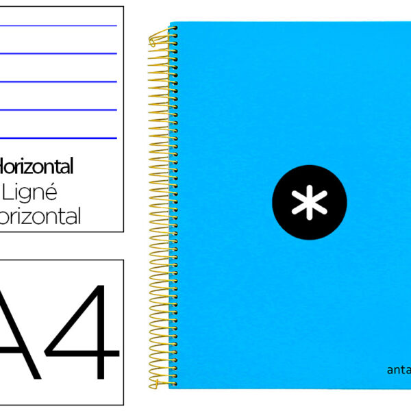 CADERNO ESPIRAL DIN A4 ANTARTIK CAPA FORRADA 120 F 100 GR PAUTADO 5 BANDAS DE CORES 4 FUROS COR AZUL