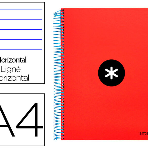 CADERNO ESPIRAL DIN A4 ANTARTIK CAPA FORRADA 120 F 100 GR PAUTADO 5 BANDAS DE CORES 4 FUROS COR VERMELHO