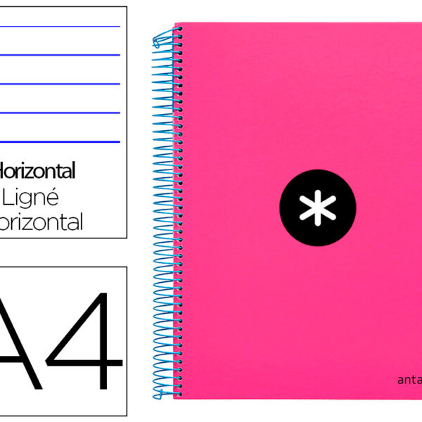 CADERNO ESPIRAL DIN A4 ANTARTIK CAPA FORRADA 120 F 100 GR PAUTADO 5 BANDAS DE CORES 4 FUROS COR ROSA F.