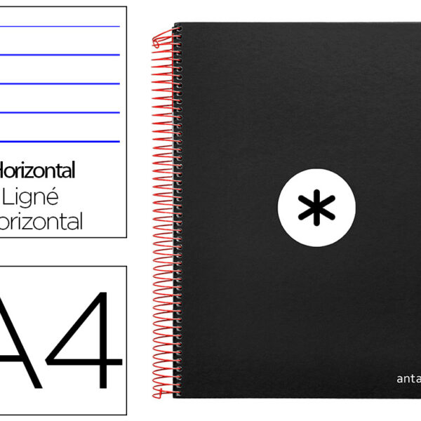 CADERNO ESPIRAL DIN A4 ANTARTIK CAPA FORRADA 120 F 100 GR PAUTADO 5 BANDAS DE CORES 4 FUROS COR PRETO