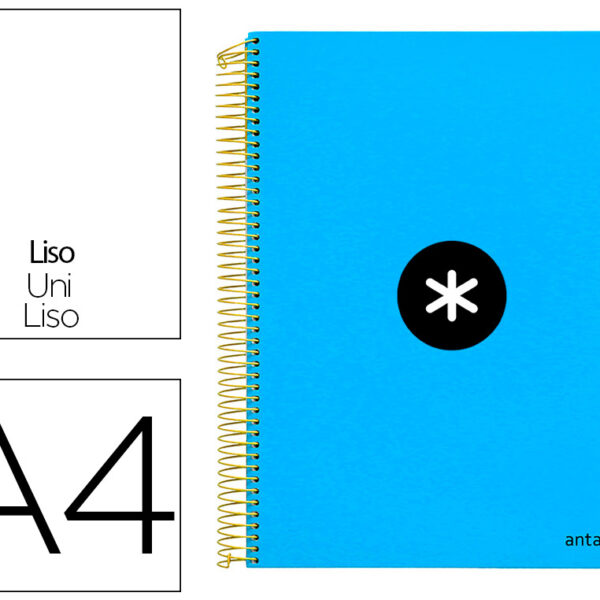 CADERNO ESPIRAL DIN A4 ANTARTIK CAPA FORRADA 120 F 100 GR LISO COM BANDAS DE CORES 4 FUROS COR AZUL