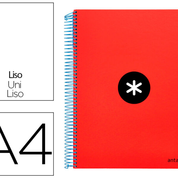 CADERNO ESPIRAL DIN A4 ANTARTIK CAPA FORRADA 120 F 100 GR LISO COM BANDAS DE CORES 4 FUROS COR VERMELHO