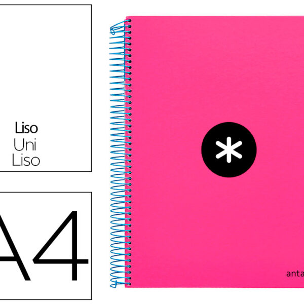 CADERNO ESPIRAL DIN A4 ANTARTIK CAPA FORRADA 120 F 100 GR LISO COM BANDAS DE CORES 4 FUROS COR ROSA FLUOR