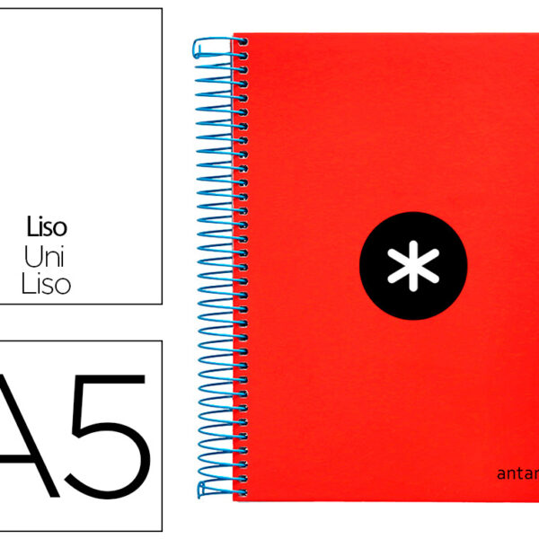 CADERNO ESPIRAL DIN A5 ANTARTIK CAPA FORRADA 120 F 100 GR LISO COM BANDAS DE CORES 6 FUROS COR VERMELHO